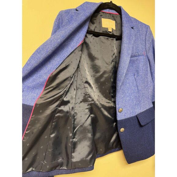 BANANA REPUBLIC H*cking Jacket Colorblock Bright Blue Wool Blend, Sz 4 - Picture 6 of 16